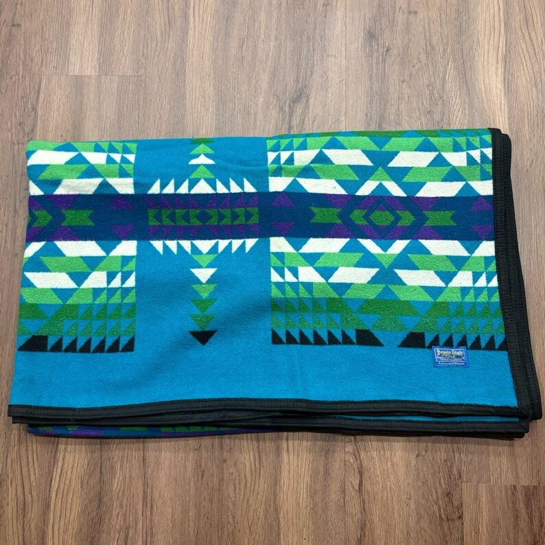 Pendleton Beaver State Wool Blanket 64x80 Geometric Blue Green Purple image 15