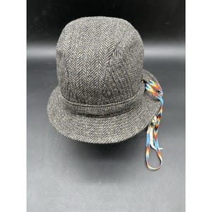 Pendleton Custom Made USA Wool Herringbone Paperboy Bucket Hat Beaded Strap image 3