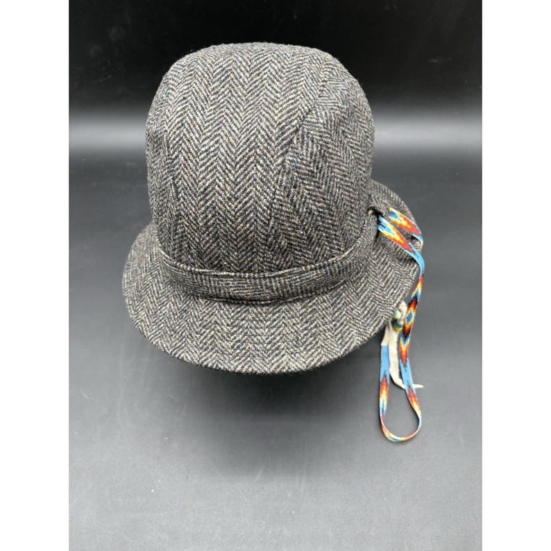 Pendleton Custom Made USA Wool Herringbone Paperboy Bucket Hat Beaded Strap image 3