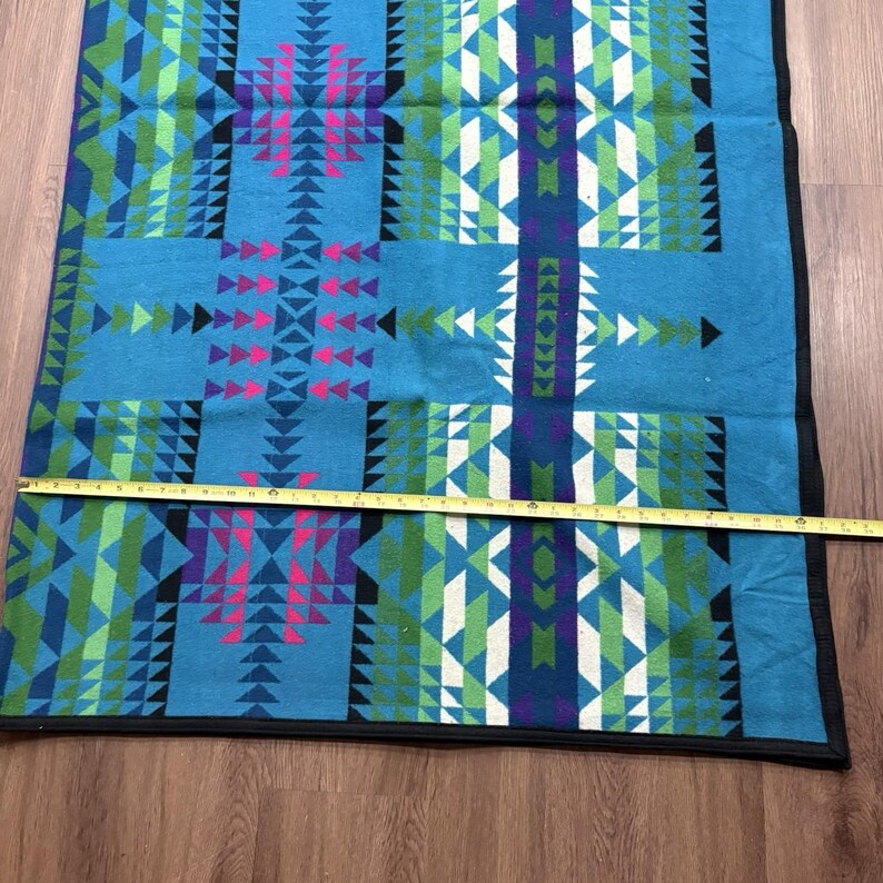 Pendleton Beaver State Wool Blanket 64x80 Geometric Blue Green Purple image 10