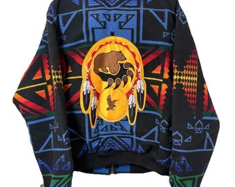 Pendleton High Grade Western Wear Wool Jacket Bear Eagle Sharkey Sz L Vintage