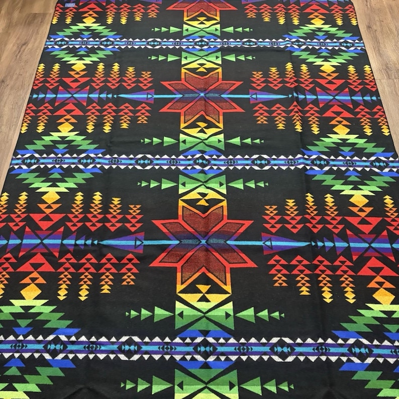 Pendleton Beaver State Wool Blanket Rainbow Geometric Black 64x80 Vintage image 3
