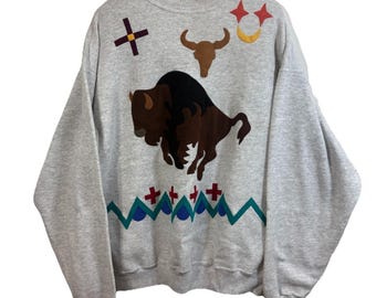 Moxie Santa Fe Buffalo Western Graphic Sweatshirt XXL Hanes Made in USA