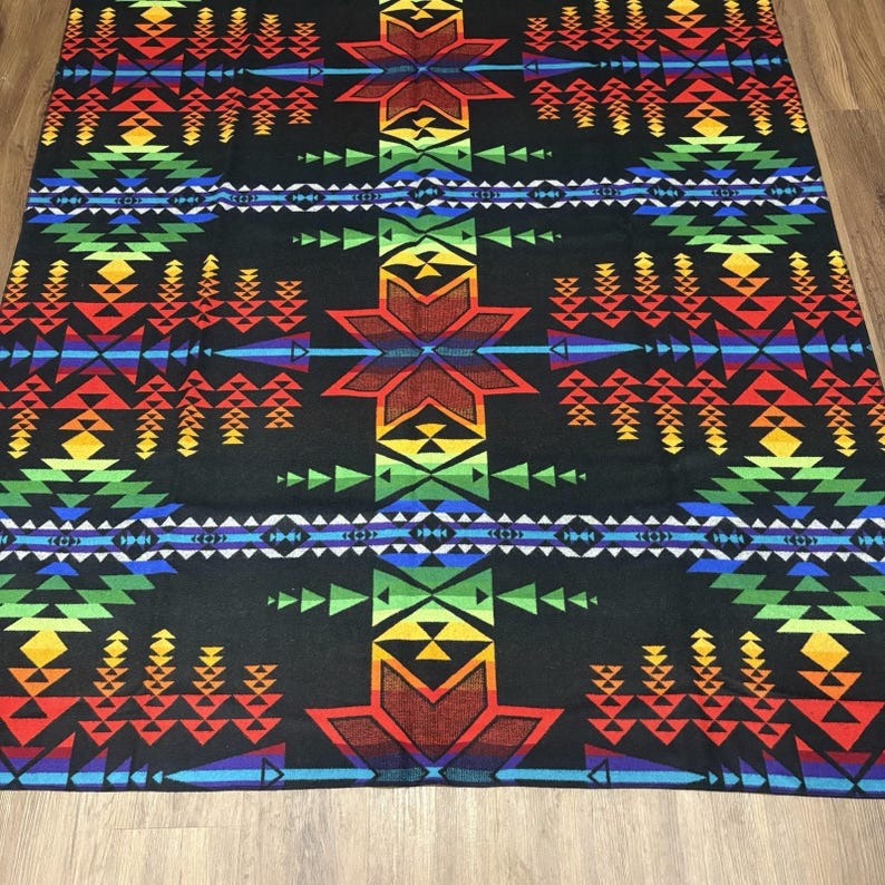 Pendleton Beaver State Wool Blanket Rainbow Geometric Black 64x80 Vintage image 6