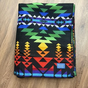 Pendleton Beaver State Wool Blanket Rainbow Geometric Black 64x80 Vintage image 12