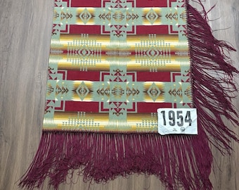 Wool Geometric Southwestern Shawl Fringe Maroon Green Yellow 36x64 Tribal Style