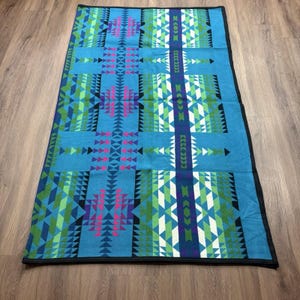 Pendleton Beaver State Wool Blanket 64x80 Geometric Blue Green Purple image 3