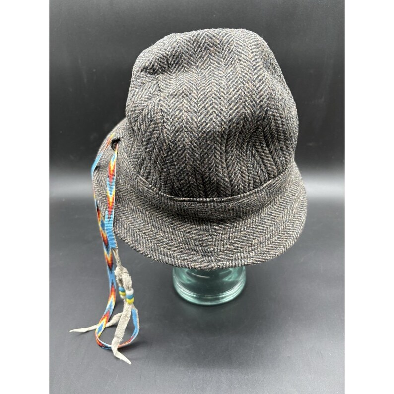 Pendleton Custom Made USA Wool Herringbone Paperboy Bucket Hat Beaded Strap image 8