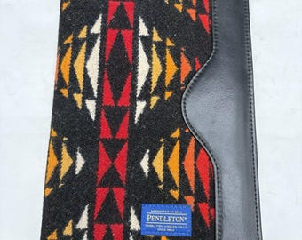 Pendleton Wool Jacquard Notebook Binder Cover Black Leather Multi Color Pattern