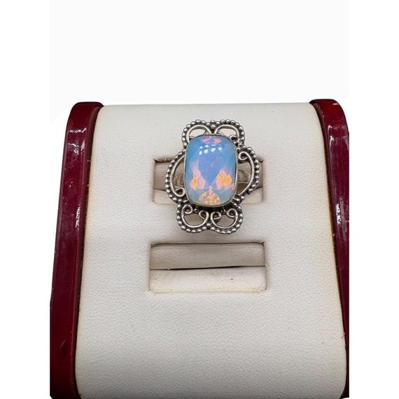 Sterling Silver Opalite Statement Ring Ornate Fil… - image 1