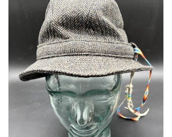 Pendleton Custom Made USA Wool Herringbone Paperboy Bucket Hat Beaded Strap