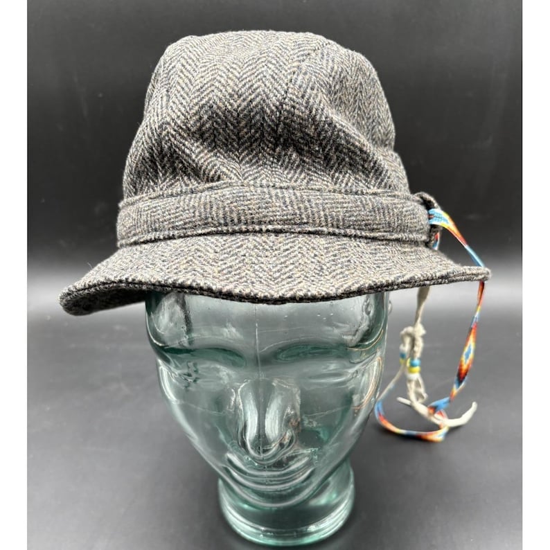 Pendleton Custom Made USA Wool Herringbone Paperboy Bucket Hat Beaded Strap image 1