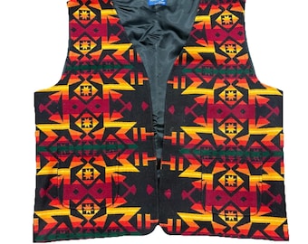 Pendleton Wool Southwestern Geometric Vest Black Red Orange Men's XXL Vintage