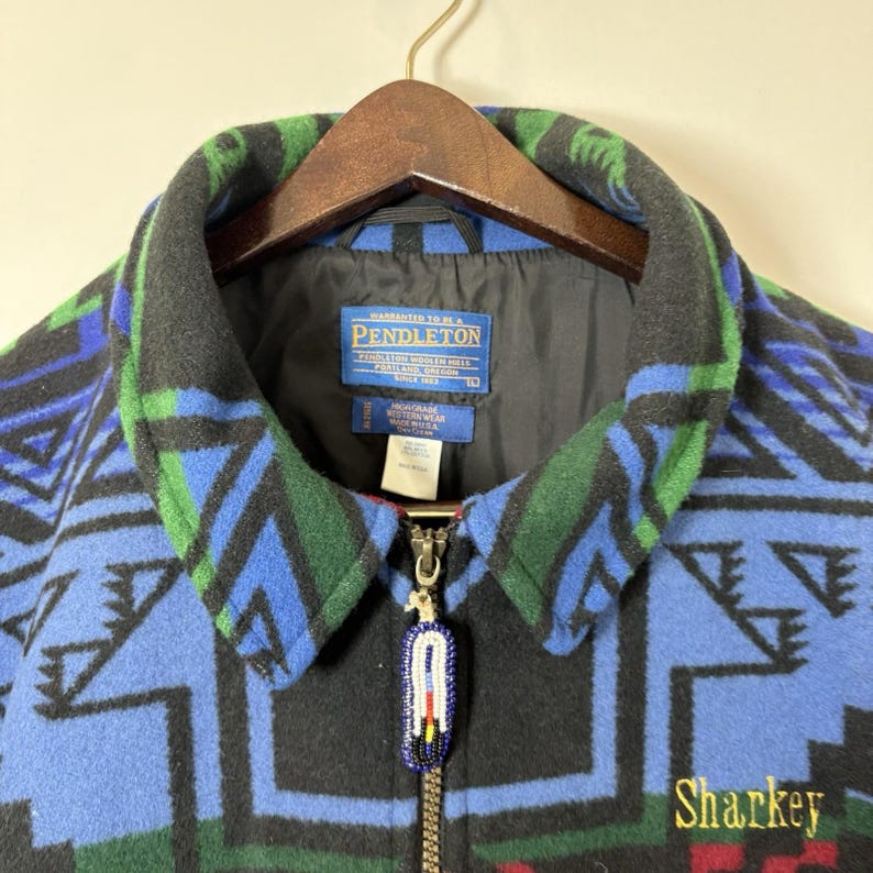 Pendleton High Grade Western Wear Wool Jacket Bear Eagle Sharkey Sz L Vintage image 6