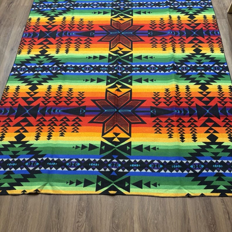 Pendleton Beaver State Wool Blanket Rainbow Geometric Black 64x80 Vintage image 4