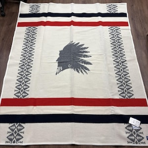Pendleton Heroic Chief Filt Elfenbensvit Chief Kollektion 64x80 Ull Tillverkad USA NWT bild 1