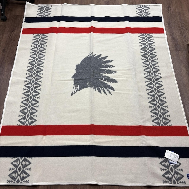 Pendleton Heroic Chief Filt Elfenbensvit Chief Kollektion 64x80 Ull Tillverkad USA NWT bild 1