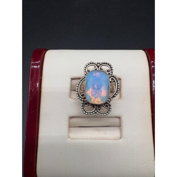Sterling Silver Opalite Statement Ring Ornate Fil… - image 3
