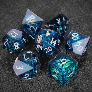 Juego de dados Gloomfire para juegos de rol: juego de dados Laser Shining Sharp Edge, dados D&D, regalo para jugadores.