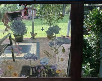 Hummingbird Butterfly Flower Window Clings – Colorful Summer Garden Glass Stickers – Anti-Collision Static Decals for Home Windows & Doors