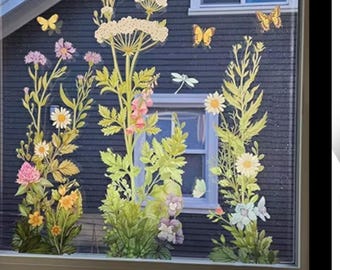 Spring Wildflower Butterfly Window Clings – Anti-Collision Static Decals for Glass Doors & Windows – Reusable Floral Double-Sided Stickers