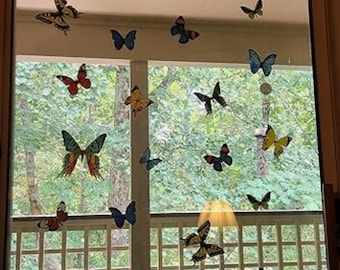 Colorful Butterfly Window Clings for Bird Strike Prevention – 24 Reusable Anti-Collision Decals for Glass Doors & Windows, Double-Sided