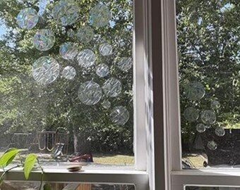36 Rainbow Circle Window Clings – Bird Safe Window Decals | Anti-Collision Prismatic Stickers | Rainbow Vinyl for Glass Doors & Windows