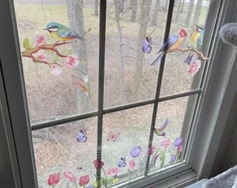 78 PCS Spring Butterfly Window Clings – Hummingbird, Tulip & Dragonfly Anti-Collision Stickers for Glass Doors and Home Decor