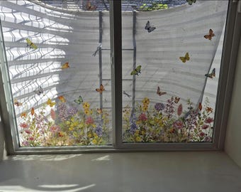 Colorful Floral Window Clings for Glass | Reusable Flower Bouquet Decals | Double-Sided Removable PVC Stickers for Home & Office Decor