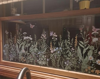 6 Sheets Watercolor Wildflower Butterfly Window Clings – Double-Sided Spring Summer Floral Glass Decals for Home, Classroom, Shop, Office