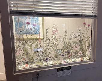 Colorful Floral Window Privacy Film Static Cling, Wildflower Glass Decal Removable No Glue, Double Sided Window Sticker for 17.5x78.7 Inches