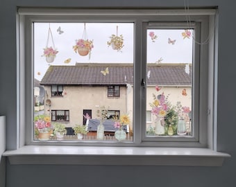 Potted Plant Window Clings Double Sided Floral Glass Stickers Anti Collision Window Decals Reusable Static Cling for Home Office Glass Doors