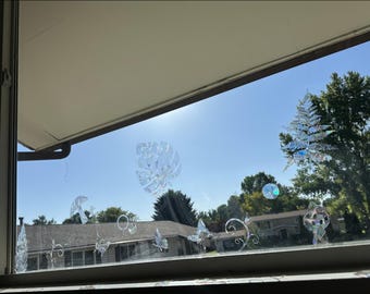 Mushroom & Leaf Rainbow Window Clings – 18 Anti-Collision Bird Safety Decals, Reusable Static Suncatchers for Glass Doors and Windows