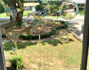 10 Rainbow Flower Anti-Collision Window Clings – Reusable Static Vinyl Bird Safety Decals for Glass Doors & Windows
