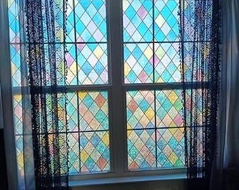 Rainbow Frosted Static Cling Window Film – 3D Privacy Glass Cover, Non-Adhesive UV Protection, Decorative Door Window Decal 17.5"x78.7"