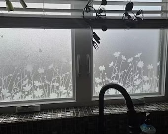 White Floral Privacy Window Film – Frosted Stained Glass Look, No-Glue Static Cling, Heat Control & Sun Block, Decor Window(17.5" x 78.7")