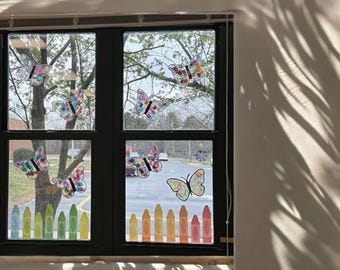 Watercolor Crayon Window Clings for Classroom – 9 Sheets Double-Sided Back to School Stickers for Glass, Rainbow School Decor for Windows