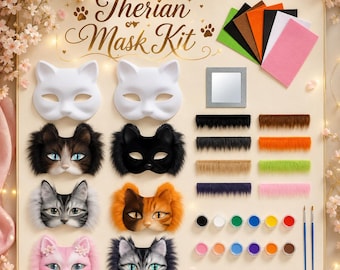 DIY Therian Cat Mask Kit, Blank White Felt Mask Base With Eye Mesh, Therian Felted Cat Mask, Design Your Own Mask, Fox Mask Kit, Supply Kit