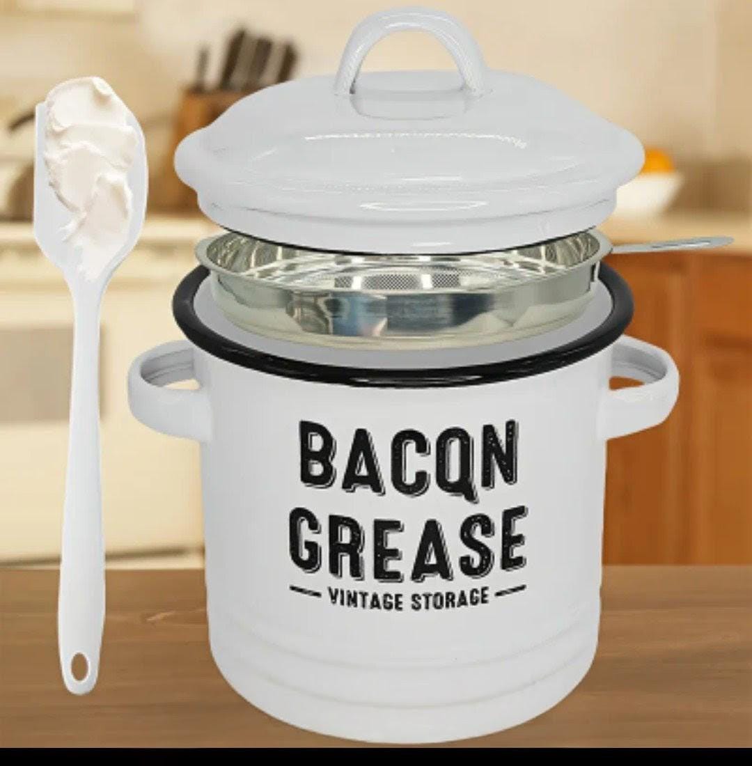 Ceramic Bacon Grease Container With Strainer, 25 Oz