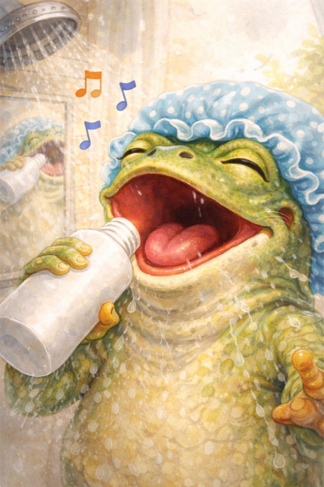 Funny Frog Bathroom Wall Art | Whimsical Shower Singing Frog Print ...