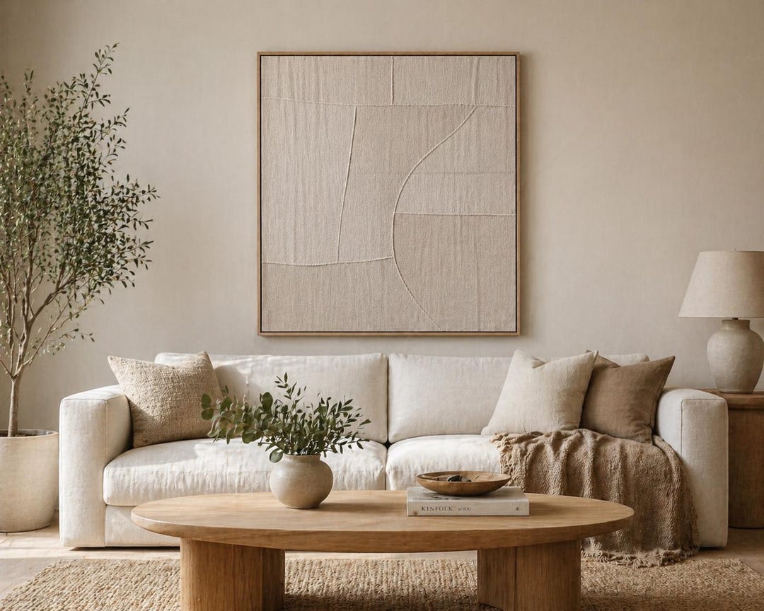 Neutral Linen Texture Wall Art | Minimalist Beige Abstract Print ...