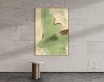 Grote minimalistische abstracte saliegroene kunstprint
