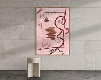 Hedendaagse romantische minimalistische abstracte krabbel pastelroze muurkunst