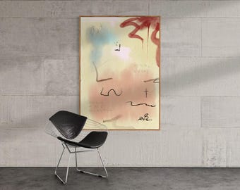 Edgy neutrale pastel minimalistische krabbel abstracte manifestatie muurkunst