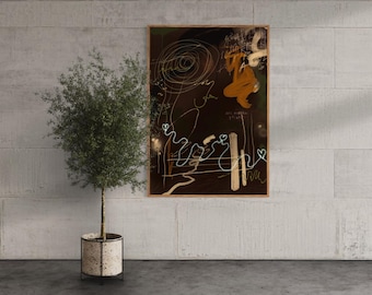 Sfeervolle donkerbruine abstracte expressionistische krabbelmuurkunst