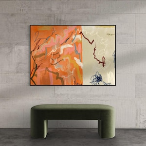 Colourful Abstract Gestural Wall Art, Expressive Scribble Poster, Orange Cream Art Print