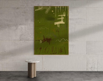 Moody olijfgroene abstracte expressionistische schetsboek muurkunst