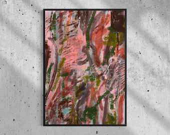 Moderne roze en olijfgroene abstracte expressionistische muurkunstprint