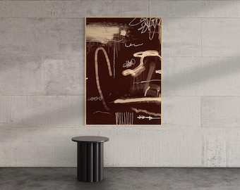 Humeurige getextureerde bordeauxrode abstracte expressionistische krabbelkunst