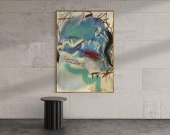 Hedendaagse abstracte blauwgroene expressionistische krabbelmuurkunst